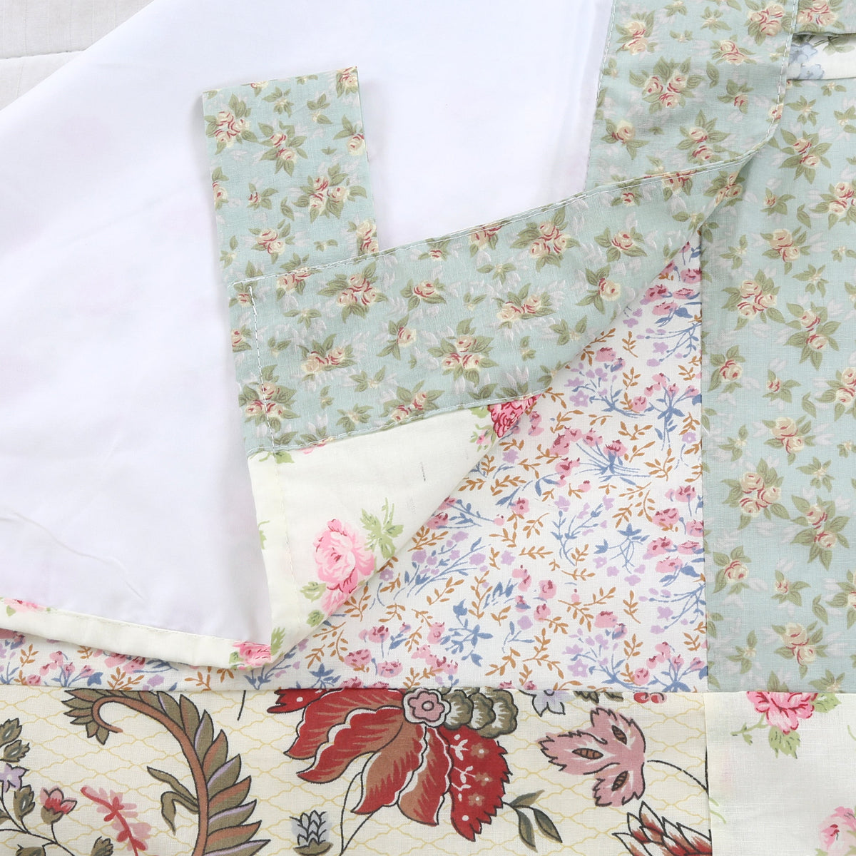 Grace Celadon Floral Country Cottage Garden Patchwork Window Curtain Panel/Drapes