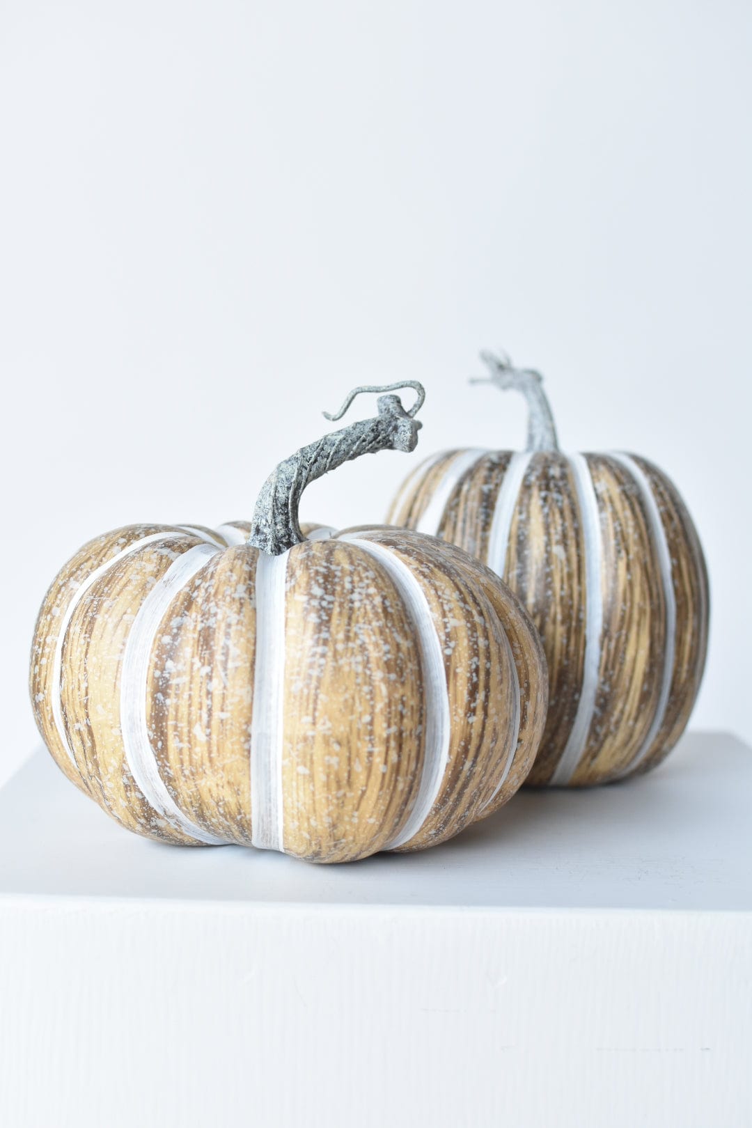 7"Hx5.5"W Faux Pumpkin Beige White - Tall