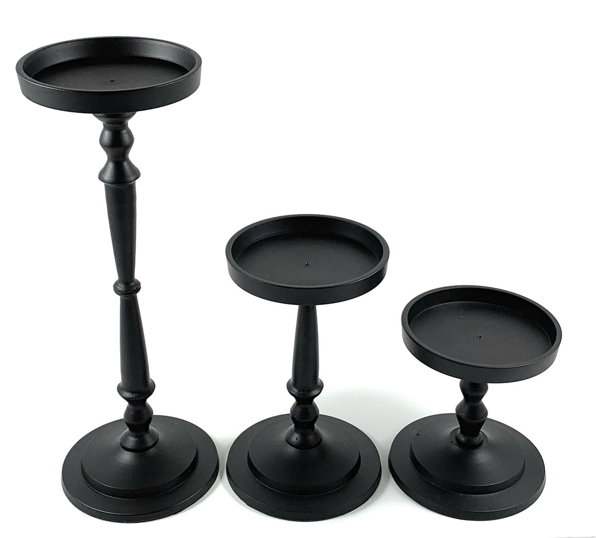 Vibhsa Pillar Candle Holders | Set of 3, Matte Black, Compact Graduated Heights