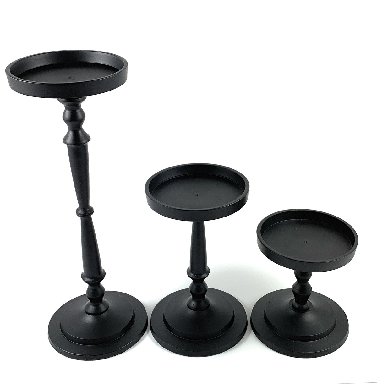 Vibhsa Pillar Candle Holders | Set of 3, Matte Black, Compact Graduated Heights