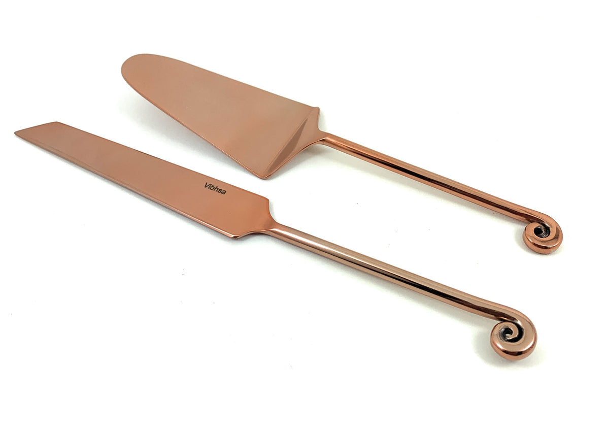 Vibhsa Designer Cake Serving Set | Treble Note Handle, Copper Finish, Stainless Steel