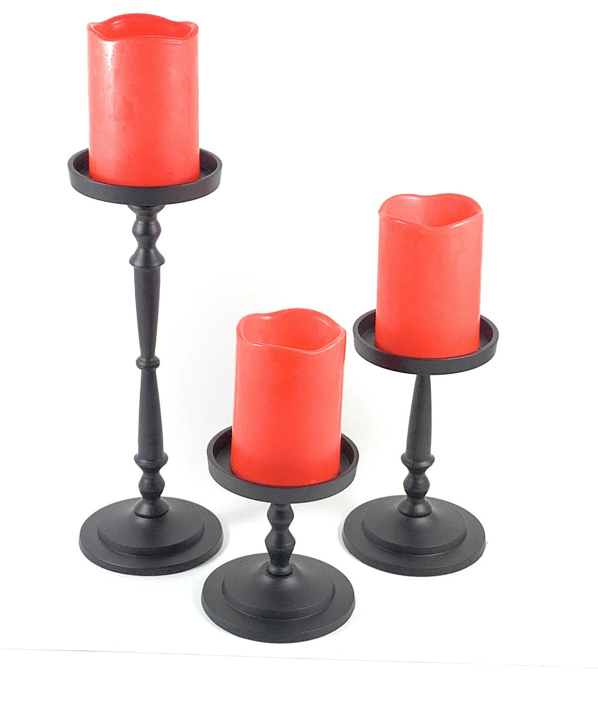 Vibhsa Pillar Candle Holders | Set of 3, Matte Black, Compact Graduated Heights